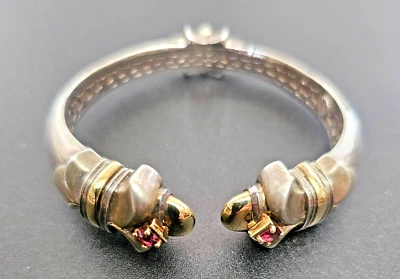 18K Gold and Sterling Silver Hinged Cuff Bracelet with Gemstones - Image 1 of 4