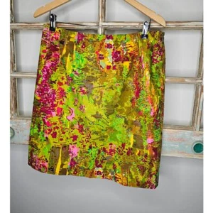 Etcetera Lined Abstract Skirt Womens Size 12 Green Multi Beaded Pencil - Picture 1 of 10