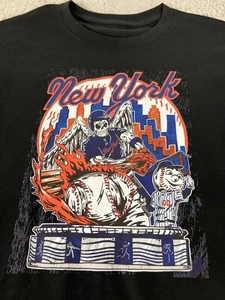 New York Mets MLB Halloween Skeleton Batter & Mr Met Men’s Black Tee Size Large - Picture 1 of 6