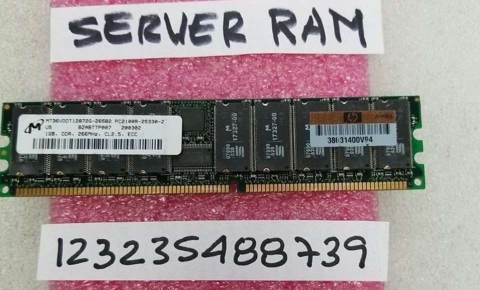 1GB PC DDR DDR1 PC2100R DDR-266 2100R 266MHZ DUAL RANK  184PIN  RDIMM 2RX4 64X4 - Image 1 of 1