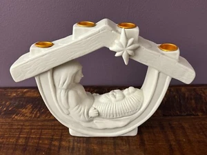 Nativity Advent Candle Holder Christmas Crèche Bisque Mary & Jesus HEAVY - Picture 1 of 9