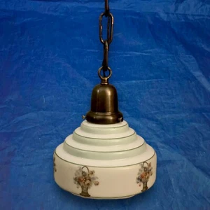 31” Wired Single Brass Pendant Light Fixture Antique Vintage Art Deco Shade 2F - Picture 1 of 6