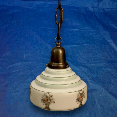 31” Wired Single Brass Pendant Light Fixture Antique Vintage Art Deco Shade 2F Cover