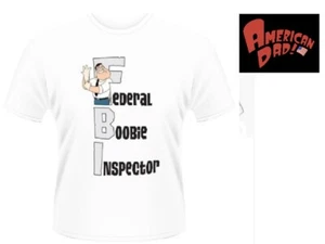 T-shirt bianca American Dad Federal Boobie Inspector piccola media NUOVA - Foto 1 di 1