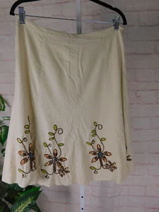 Carole Little Boho Linen Blend Beaded Floral A Line Skirt Size 8 - Picture 1 of 12