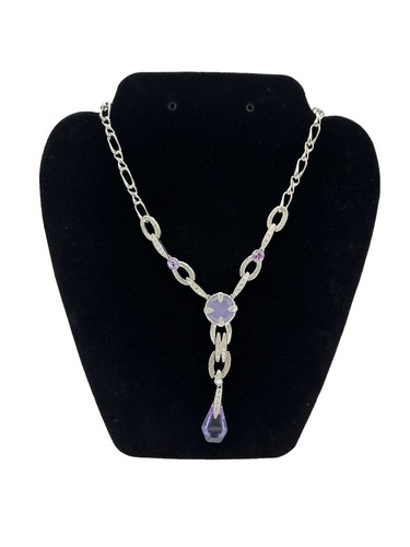 GIVENCHY Collana Argento Pendente Cristallo Viola Art Decò Strass Dichiarazione