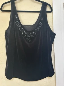 MARKS & SPENCER AUTOGRAMM SCHWARZ SAMT PERLEN ÄRMELLOSES TOP GRÖSSE 22 - Bild 1 von 8