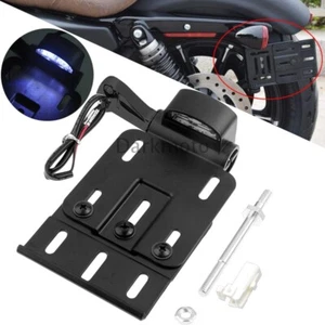 Foldable Side License Plate Mount LED Light For Harley Sportster Dyna Street Bob - Bild 1 von 8