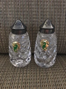 Waterford Crystal Glandore Salt Pepper Shakers Silverplate Tops Set 3.75" EPNS - Picture 1 of 12
