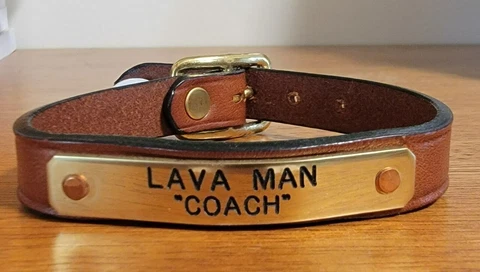 LAVA MAN OLD FRIENDS: LEATHER BUCKLE BRACELET WITH ENGRAVED BRASS PLATE Cover