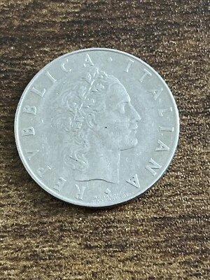 1956 Italy 50 Lire Stainless Steel Vulcan standing at anvil Actual Coin TK6485* - Image 1 of 3