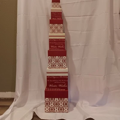 Lang Boxes Christmas Set Of 7 Nesting Joyous No 9x9x9" Lrgst-3x3x3 Smst - Image 1 of 4