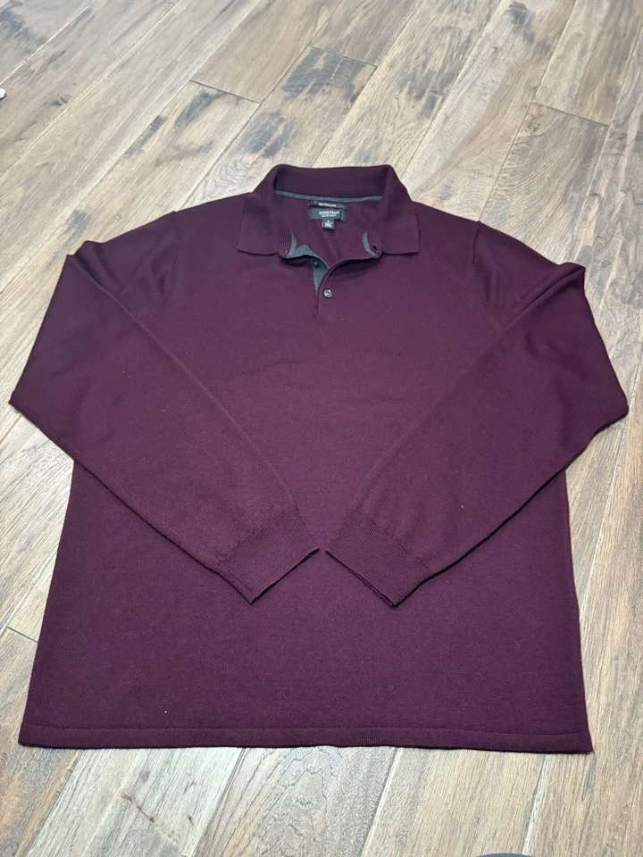 Polo Nordstrom Para Hombre Manga Larga Lana Merino Hecho en Italia Granate/Borgoña Talla L Foto 1 de 4