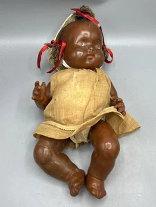Rare Early Antique African American Composite Doll Ponytails, Orig. Dress 12 In - Picture 1 of 4