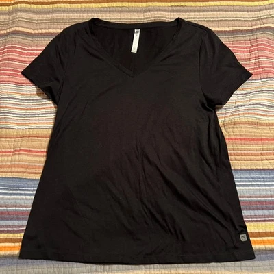 Camiseta Fabletics negra cuello en V manga corta mujer ropa deportiva top Foto 1 de 4