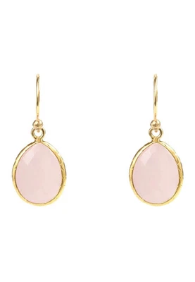 925 Argento Sterling Piccolo Orecchini a Goccia Oro Rosa Quarzo Gancio Gemme - Immagine 1 di 4