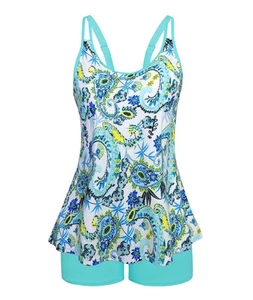 Womens Tankini Bathing Suits Removable Padded Tankini Tops High Waisted Boysh... - Picture 1 of 6
