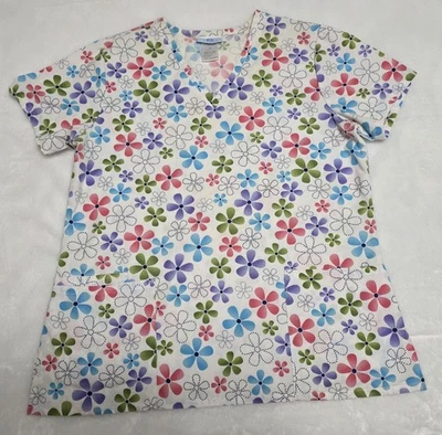 SB Scrubs Scrub Top Women's Size M Colorful Flower Petals Pattern - Image 1 of 4