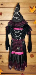 Größe 4-6 Verkleidung hübsch in rosa Hexe Kinderkostüm Schürze Hut - Bild 1 von 3