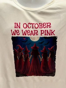 Im Oktober tragen wir rosa Hexen-T-Shirt NEU Brustkrebsbewusstsein - Bild 1 von 1
