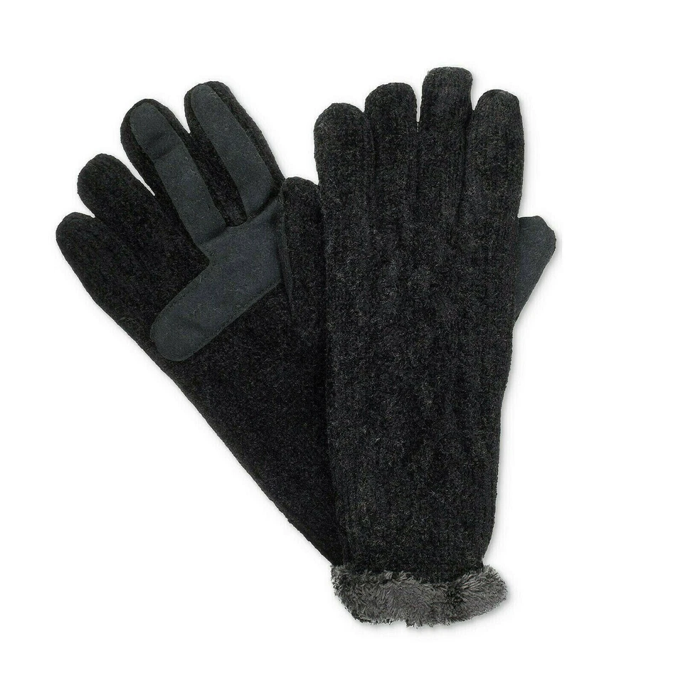 ISOTONER Black Cable Chenille smarTouch Microluxe Lined Gloves One Size