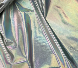 White Iridescent Metallic Spandex Lame Fabric 56” With Sold By The Yard - Picture 1 of 4