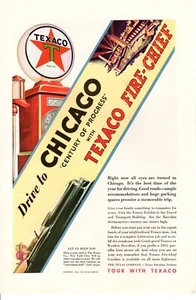 Anuncio vintage estampado 1933 bomba de gasolina jefe de bomberos de Texaco anuncio del siglo de progreso de Chicago - Imagen 1 de 2