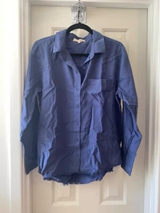 SEITENSTICH weiches Tencera-Shirt mit Knopfleiste mit ausgefranstem Saum TIDAL MARINEBLAU Gr. SMALL - Bild 1 von 3