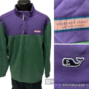 Vtg Y2K Vineyard Vines Men Green Purple 2 Tone Pullover FLEECE Jacket LOGO Shirt - Picture 1 of 8