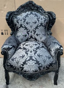 Casa Padrino Poltrona Barocca Fantasia Argento/Nero - Mobili Fatti a Mano - Foto 1 di 2