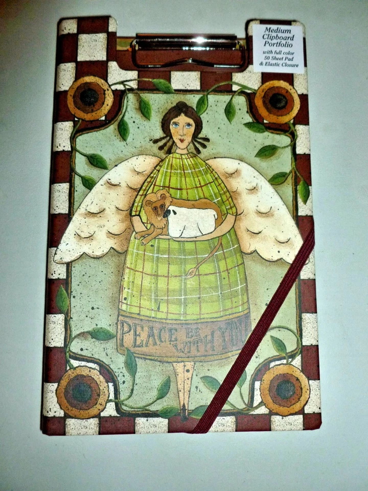 COUNTRY ANGEL BURGUNDY CHECK SUNFLOWER CLIPBOARD HARDBACK PORTFOLIO PAD JOURNAL - Image 1 of 4