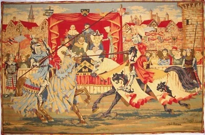 56" MEDIEVAL LISTS/TOURNAMENT BELGIAN JACQUARD WOVEN LINED TAPESTRY WALL HANGING - Image 1 of 4