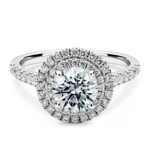 14K White Gold 1 Carat Round Brilliant Cut Moissanite with Accents Halo Ring - Picture 1 of 7