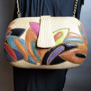 Vintage BEQUIZO Woven Straw Snake Chain Small Purse Handbag Evening Bag Classy - Picture 1 of 14