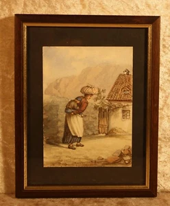 Marinera "Nostalgia" en espera, acuarela 14,5x10,0 cm, enmarcada 23x18 cm - Imagen 1 de 2