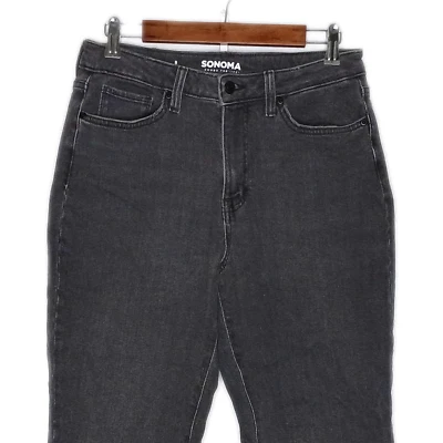 Jeans reto feminino Sonoma tamanho 8 elástico cintura alta lavagem carvão cinza sólido - Imagem 1 de 4