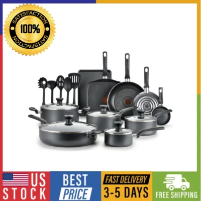 TEFAL T-fal Easy Care, 20 Piece Non-Stick Pots and Pans Cookware Set, Grey