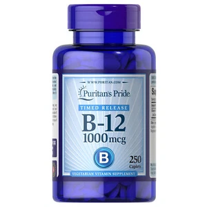 Puritan's Pride Vitamin B-12 1000 mcg Timed Release - 250 Caplets - Picture 1 of 3