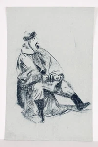 20" Pencil Drawing Seated Arab Man View Body Anatomical Study Rey Bustos Art #30 - Picture 1 of 2