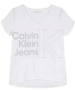 Calvin Klein Hybrid Monogram Graphic T-Shirt Big Girls L (12-14) White Pullover - Picture 1 of 15