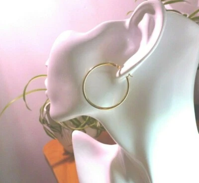 Par de pendientes de aro de oro amarillo de 10 quilates de 2 x 35 mm - ¡ENVÍO GRATUITO! Foto 1 de 4