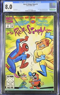 1993 REN & STIMPY SHOW #6 MARVEL SPIDER-MAN, CGC 8.0, WHITE PAGES, VERY FINE - Image 1 of 2