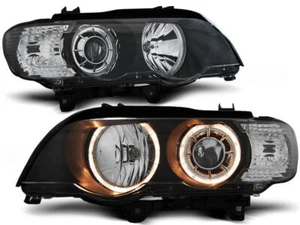 XENON HEADLIGHTS ANGEL EYES BLACK For BMW X5 E53 99-03 - Picture 1 of 3