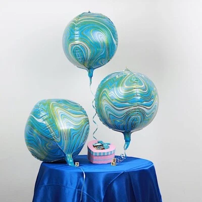3 BLUE MARBLE 13" 4D Orbz Round Mylar Foil Balloons Wedding Party Supplies - Image 1 of 4
