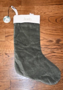 West Elm Green Velvet Stocking 18" Josh Monogram NEW NWT - Picture 1 of 3
