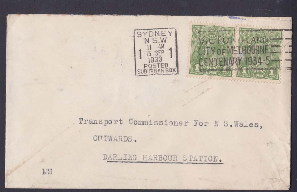 1933 KING GEORGE V 1d JOINED PAIR PRE-DECIMAL STAMPS COMMERCIAL COVER #B205 - Image 1 of 1