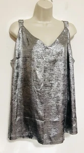 lane bryant 18 Evening wear sleeve top silver / black shimmer V neck strap lined - Picture 1 of 13