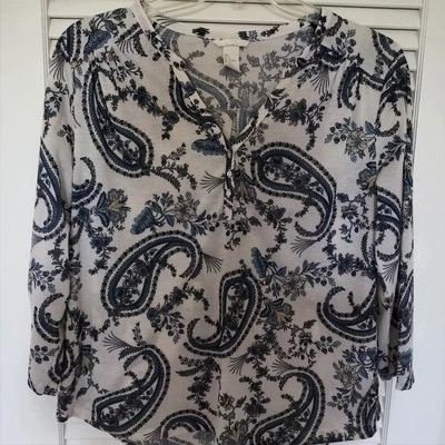 Blusa H&M Paisley Floral Grande Azul Blanco Foto 1 de 4
