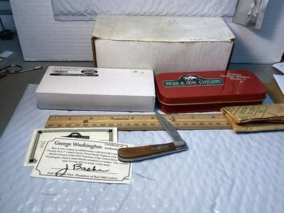 RARO CUCHILLO TRAMPERO BEAR & SON EE. UU. GEORGE WASHINGTON MADERA DE CEREZO PEQUEÑO. NOS. 11 Foto 1 de 4