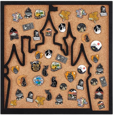 Square Castle Pin Board Cork 11.8X11.8Inch Bulletin Display Wall Mounted Black - Image 1 of 4